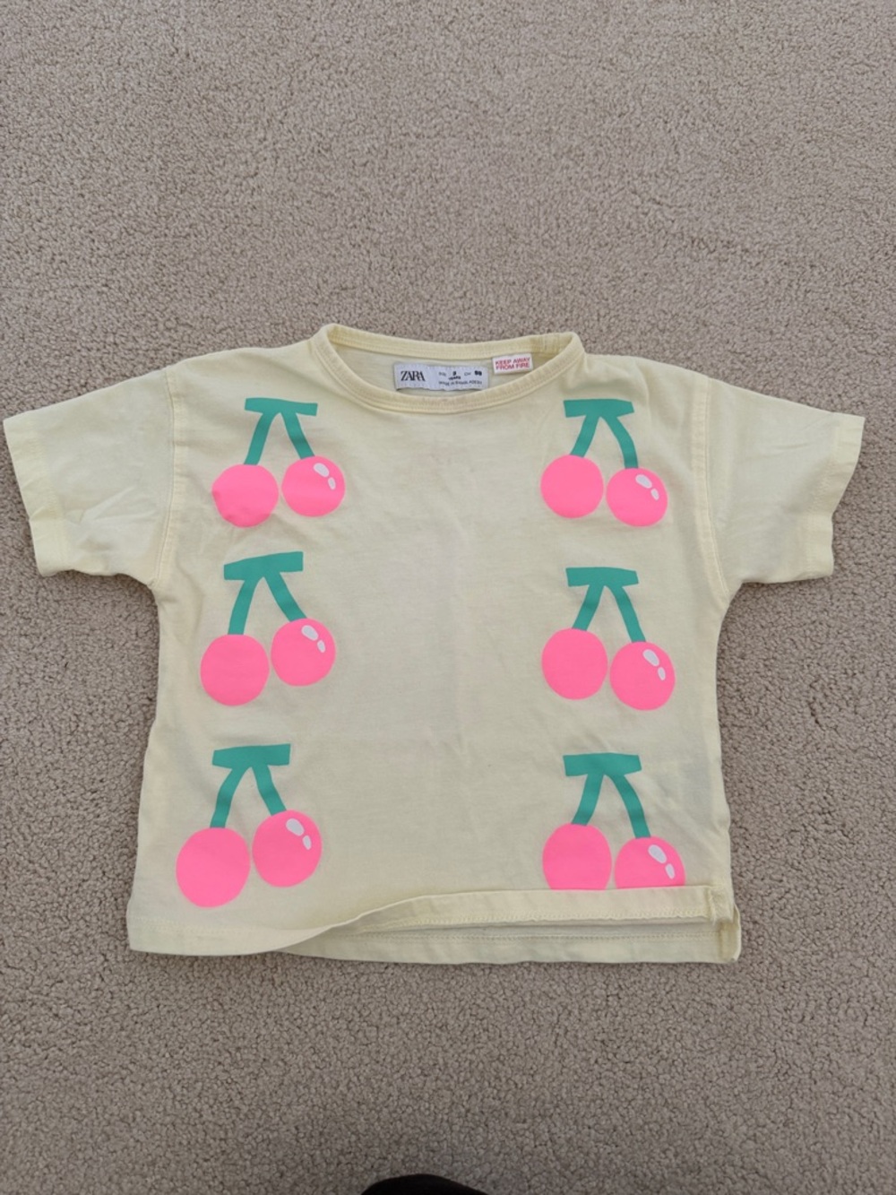 ZARA Yellow Tee with Neon Pink Cherry Prints